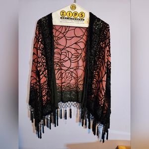 Witchy sheer shawl with beads and tassels